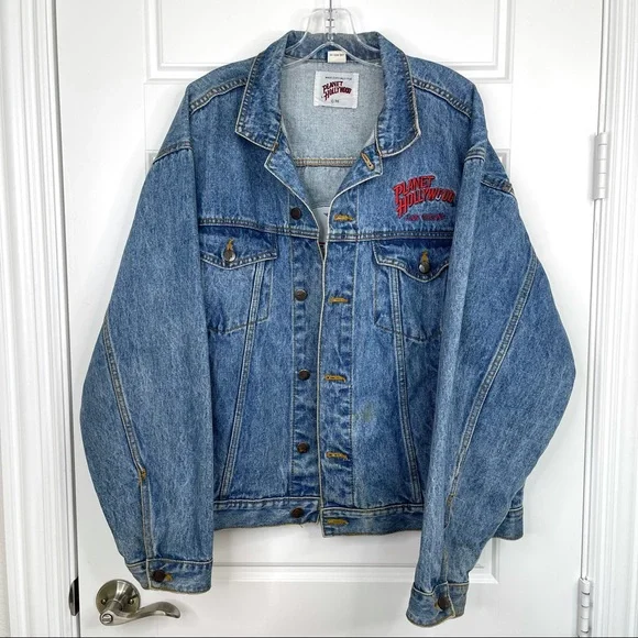 VINTAGE Planet Hollywood Las Vegas Unisex Embroidered Jean Jacket Size XL - Picture 13 of 14